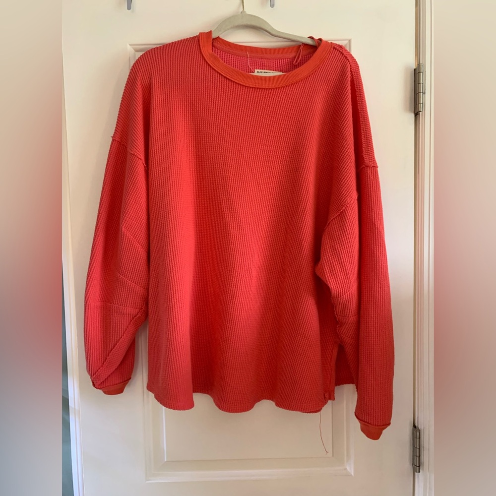 We The Free Vibrant Red Waffle Knit Top